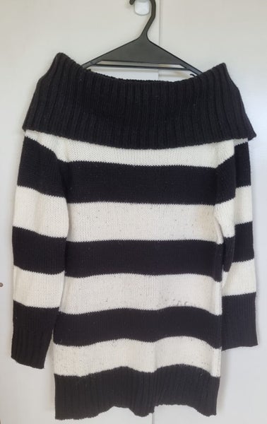 A STYLISH T.I.N.K.S BLACK WHITE STRIPE TURTLE NECK KNIT FOR SALE