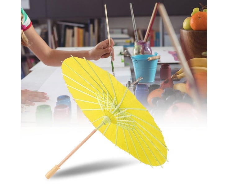 White Blank Paper Umbrella Decor Props for Kids DIY Hand Painting(Yellow) Carousel 2