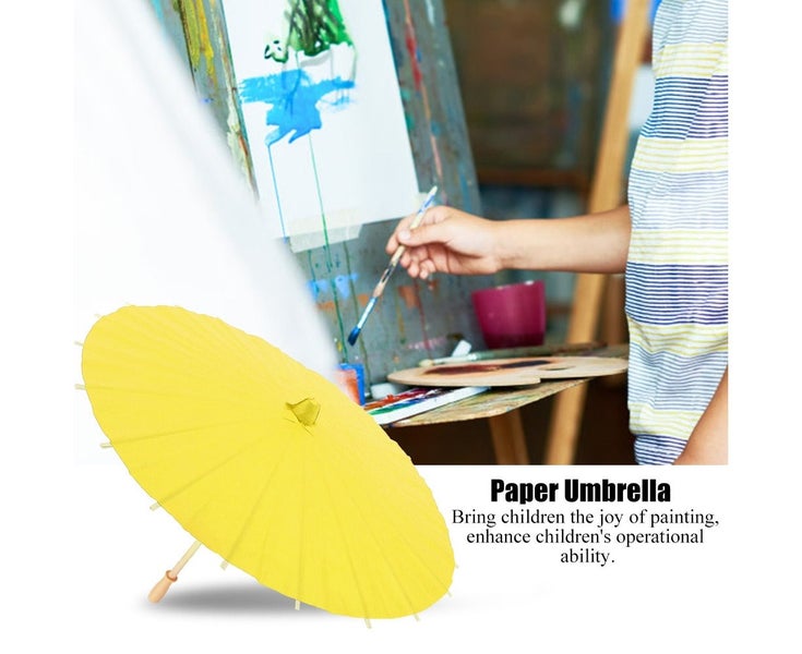 White Blank Paper Umbrella Decor Props for Kids DIY Hand Painting(Yellow) Carousel 5
