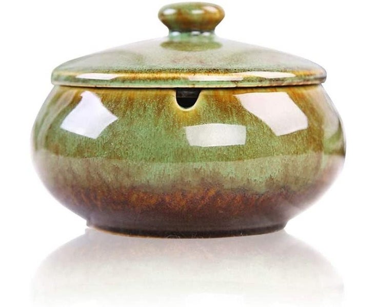 Ceramic Ashtray with Lids, Windproof, Cigarette Ashtray for Indoor or Outdoor Carousel 1