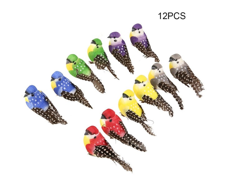 12Pcs Colorful Handmade Artificial Simulated Bird Home Garden Wedding Decora Carousel 1