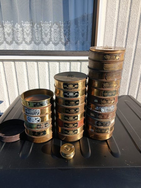 Vintage brass testing sieves x27 pieces63654997957251110