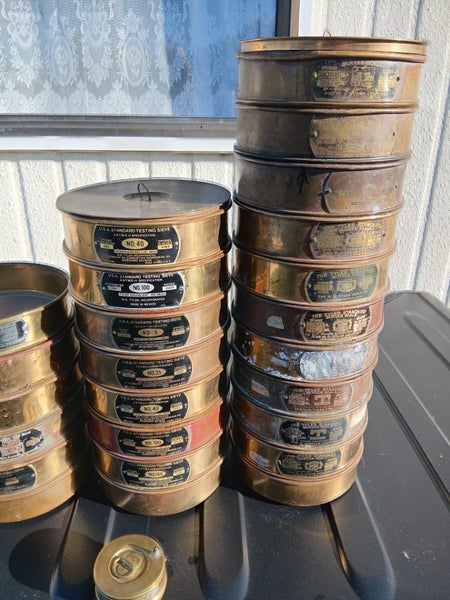 Vintage brass testing sieves x27 pieces63654997957251113