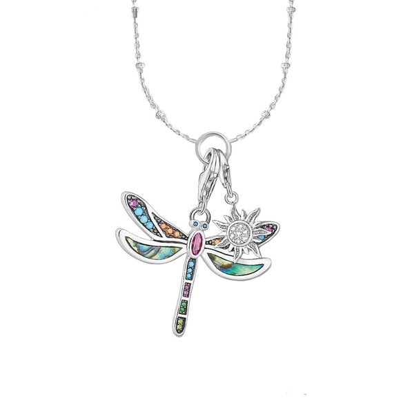 925 Sterling Silver Dragonfly & Sun Charm Necklace Boho Jewelry For Women / Girl Carousel 1