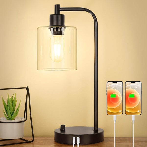 NEW Industrial Table Lamp with 2 USB Charging Ports Stepless Dimmable black Carousel 1