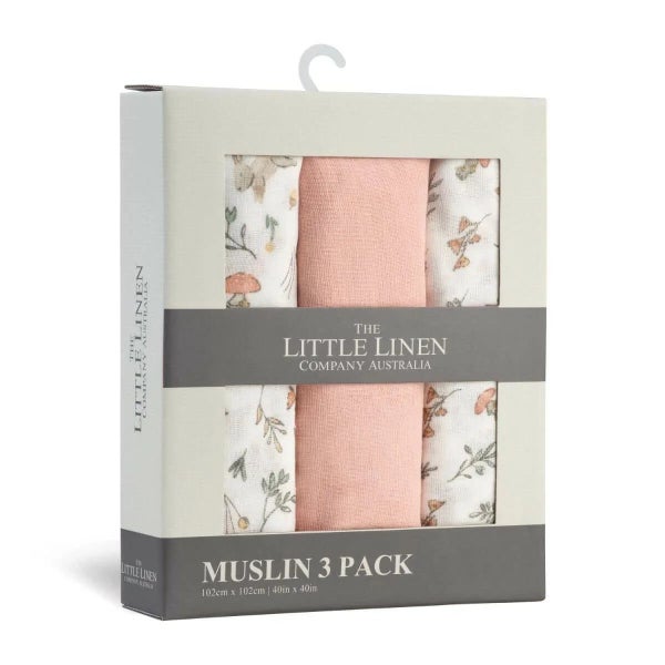 The Little Linen Company - Muslin Baby Wrap 3 Pack - Harvest Bunny Carousel 1