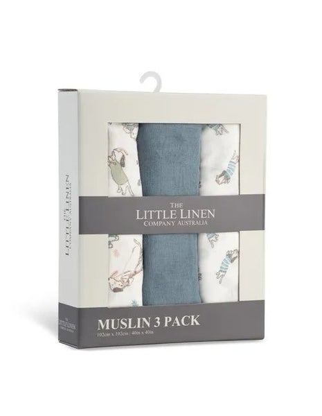 The Little Linen Company - Muslin Baby Wrap 3 Pack - Barklife Dog Carousel 1