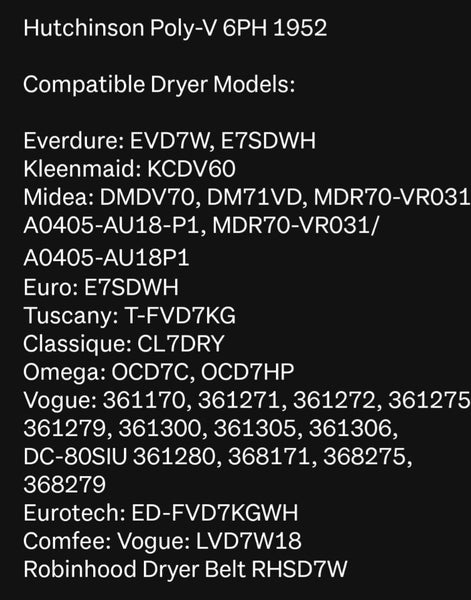 6ph 1952 dryer belt Classique Midea Parmco Vogue Carousel 2