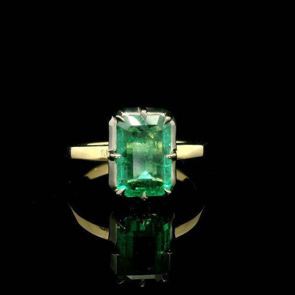 Antique Inspired 18k Gold & Silver 2.44ctw Emerald Solitaire Engagement Ring Carousel 1