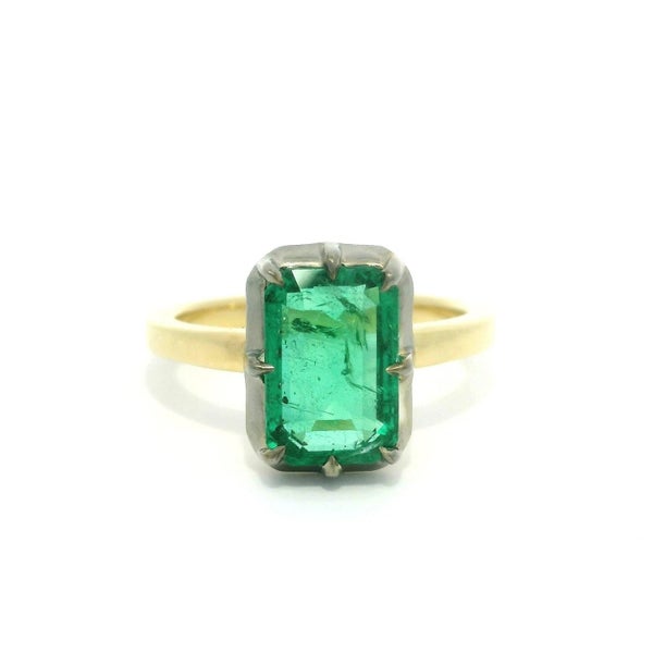 Antique Inspired 18k Gold & Silver 2.44ctw Emerald Solitaire Engagement Ring Carousel 2