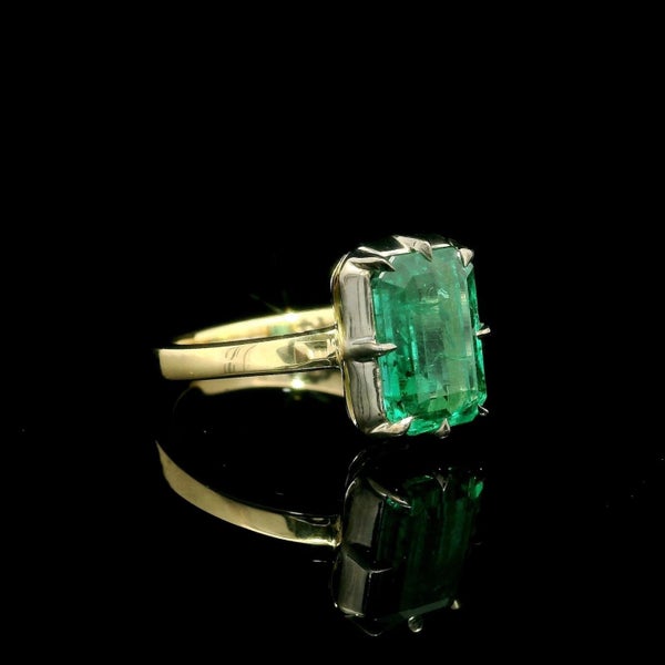 Antique Inspired 18k Gold & Silver 2.44ctw Emerald Solitaire Engagement Ring Carousel 8