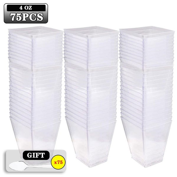 25Pcs/Pack 2/4/5OZ Square Mini Dessert Cup Set, Free Spoon, Carousel 1