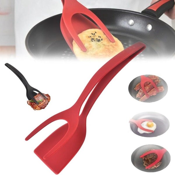 2 In 1 Nylon Grip Flip Tongs Egg Spatula Tongs Steak Spatula Tongs Carousel 2