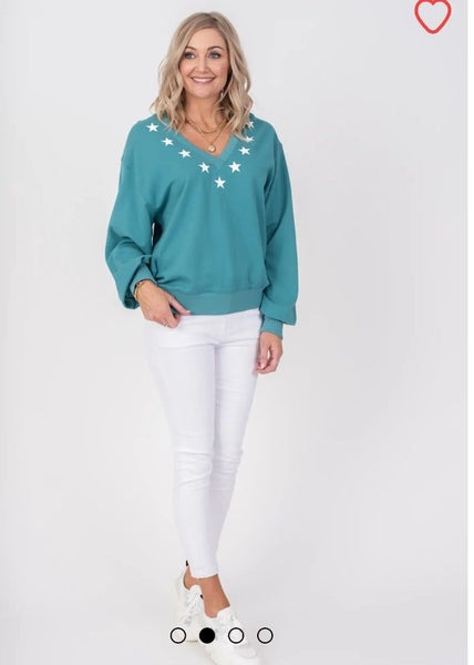 Stella + Gemma - Thea Sweater - Teal Stars - Colour: blue - Size: 12 Carousel 2