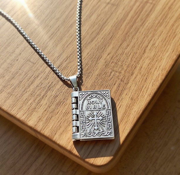 Silver Holy Scripture Bible Steel Pendant Necklace NAL5ZS-2 Carousel 1
