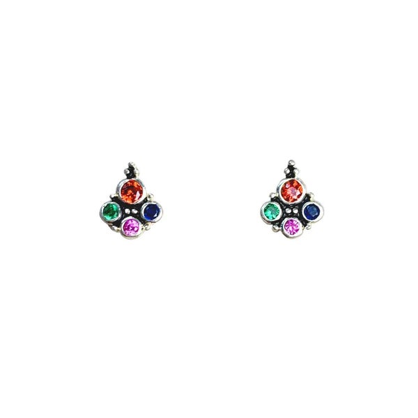 925 Sterling Silver Colourful Stones Stud Earrings Carousel 1