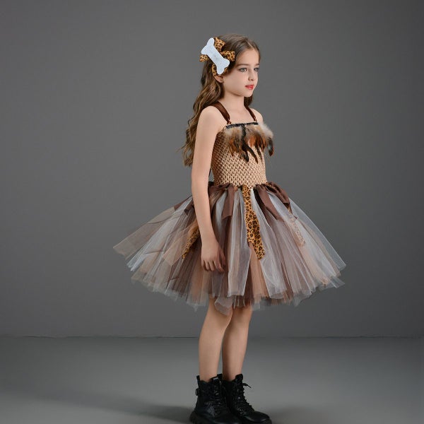size L (6-7 years) Girls Halloween dress, Children's Jungle Princess Dress Carousel 4
