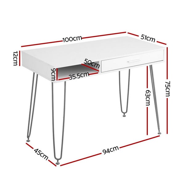 Computer Desk Drawer Cabinet Home Office Desks Workstation 100cm White Carousel 2