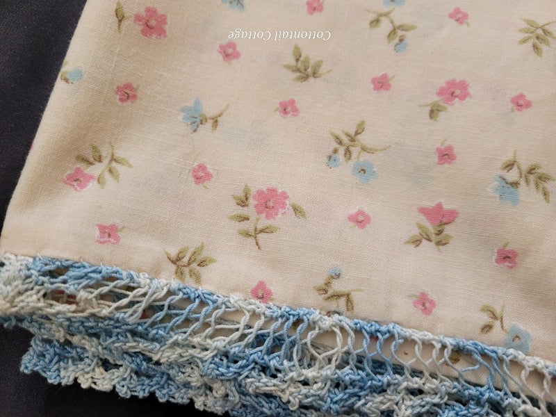 Vintage Floral Pillowcase Crochet Border Shabby Chic Carousel 2