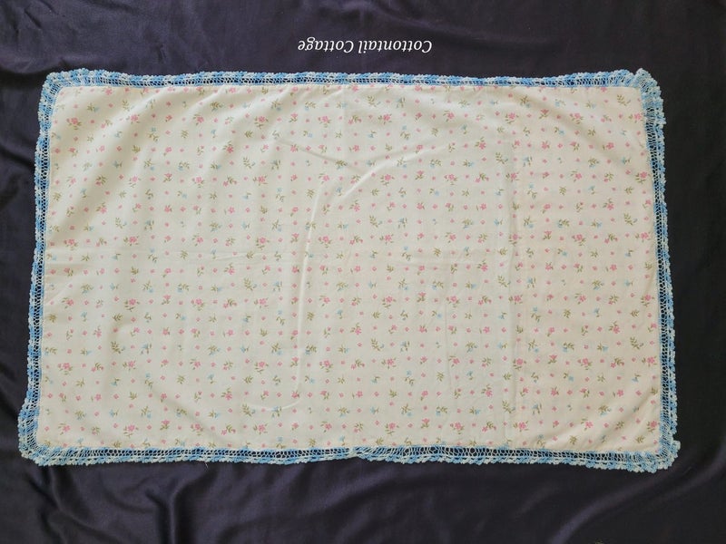 Vintage Floral Pillowcase Crochet Border Shabby Chic Carousel 6
