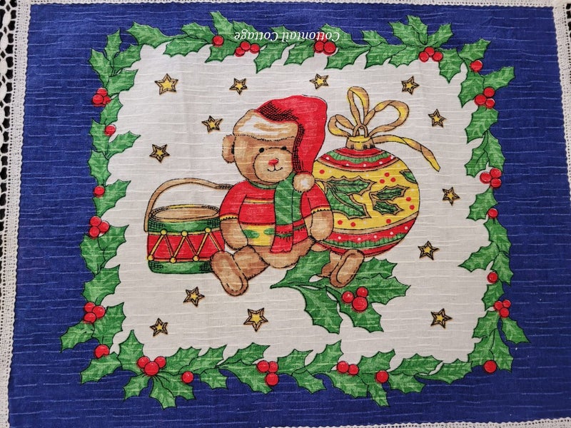 Set of Four Vintage Christmas Placemats Table Mats Teddies Carousel 4