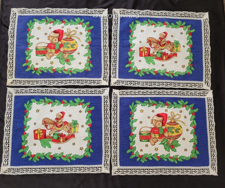 Set of Four Vintage Christmas Placemats Table Mats Teddies Carousel 2
