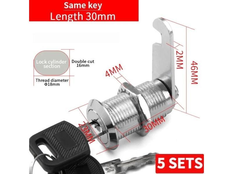 Cabinet Cam Lock Set 5 Pack Two-Sided Keyed Alike 16MM-30MM Cylinder Cam Locks Carousel 1