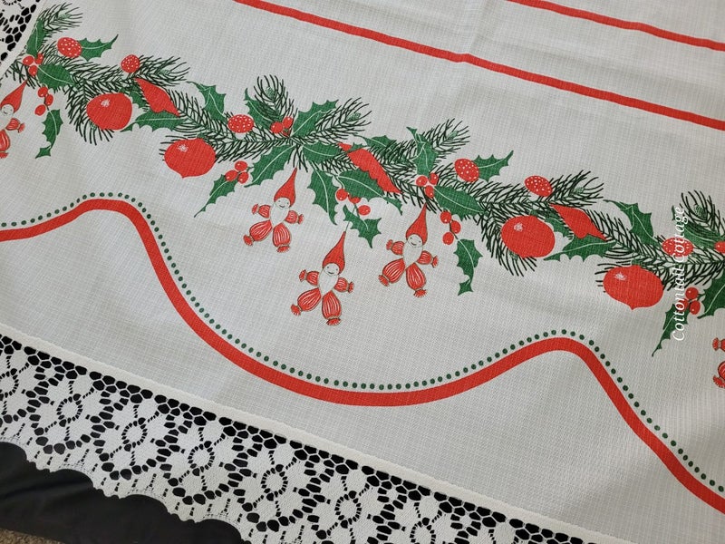 Vintage Christmas Tablecloth Elves 110cm x 105cm Carousel 1