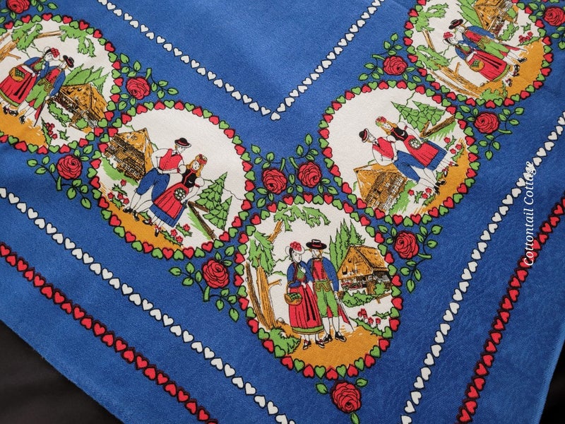 Vintage Cotton Tablecloth Austrian Folk Design 90cm x 100cm Carousel 2