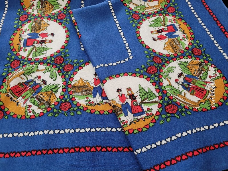 Vintage Cotton Tablecloth Austrian Folk Design 90cm x 100cm Carousel 1