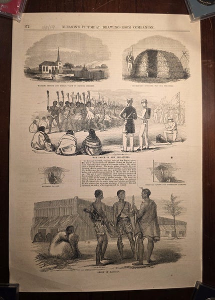 Rare 1854 Gleason’s Engraving – Maori Life & Early New Zealand Carousel 1