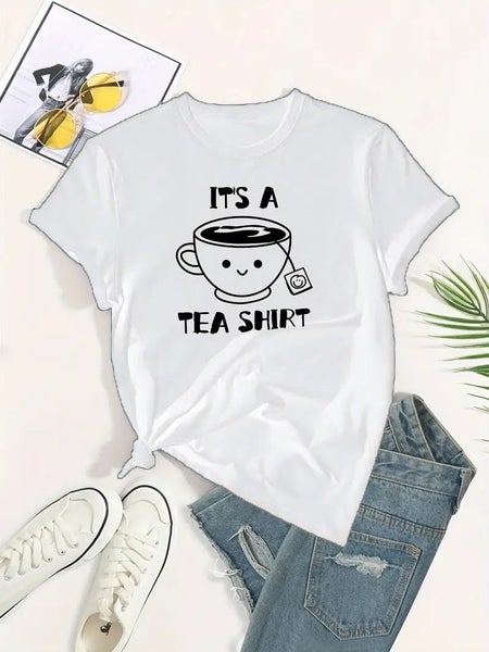 Plus Size Casual Tee Women's Plus Cartoon Tea & Letter Carousel 1