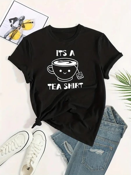 Plus Size Casual Tee Women's Plus Cartoon Tea & Letter Carousel 2
