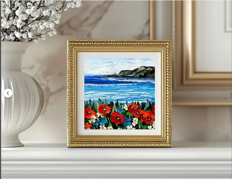ART painting Landscape Oil New original Ocean Poppy 20x20cm Carousel 1