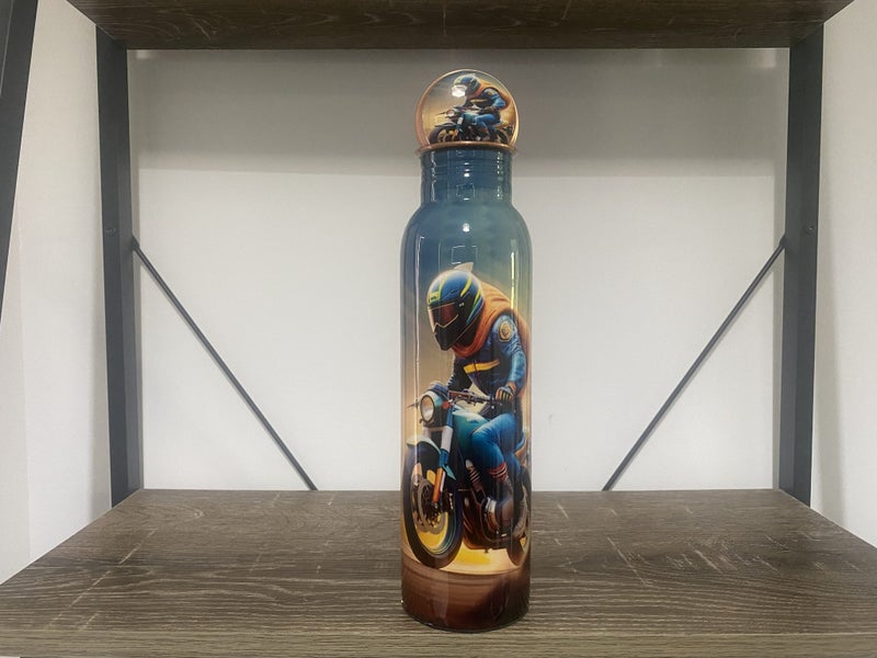 Pure Copper Water Bottle 1L Ayurvedic Handmade Motorbike Rider Design Carousel 2