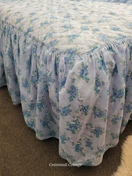 Retro Quilted Bedspread Single Shabby Chic Blue Floral Carousel 2