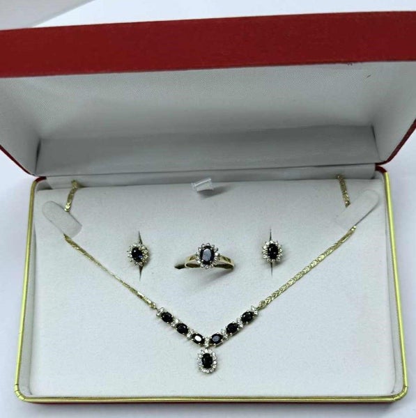 SAPPHIRE & DIAMOND RING, EARRINGS & NECKLACE SET - YELLOW GOLD -18 CARAT Carousel 2