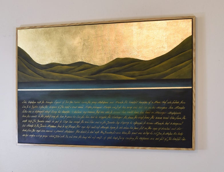 THE MAORI LEGEND OF LAKE WAKATIPU - GOLD LEAF - FLOATING FRAME - LARGE Carousel 2