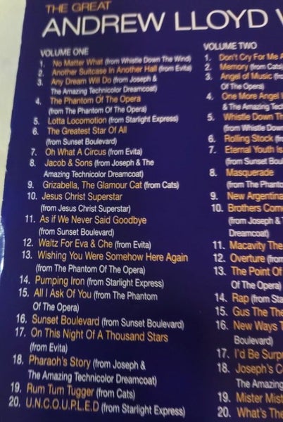 The Great Andrew Lloyd Webber 3 cd set of al his musical genius. Carousel 2