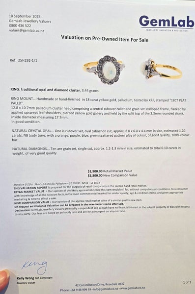 Art Nouveau handmade Opal and diamond 18ct/plat cluster64562241698562114