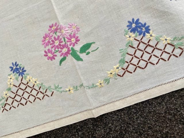 A stunning collector's piece - hand embroidered Vintage Linen Tablecloth ! Carousel 5