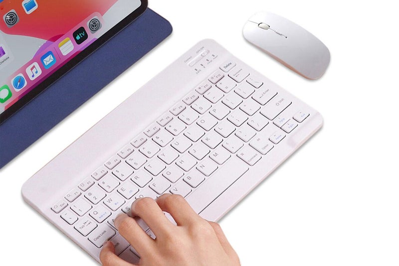 Slim Portable Wireless Bluetooth Keyboard Mouse Combo for Tablet Laptop -White Carousel 1