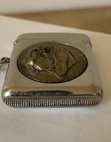 1900’s Antique Nickel Brass bloodhound dog - Match safe Vesta Case. Carousel 8