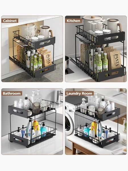 Under-Sink Pull-Out Organizer Bathroom/Kitchen Storage Black Carousel 11