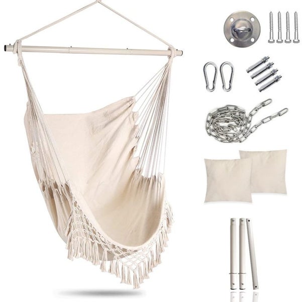 Hammock Chair Hanging Rope Swing with 2 Cushions Carousel 1