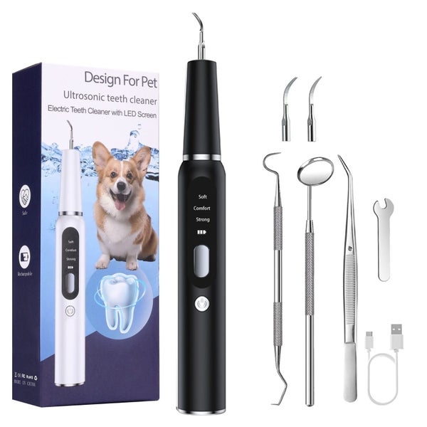 Elosung Black Professional Pet Dental Cleaning Kit Ultrasonic Scaler Tools & 3 M Carousel 1