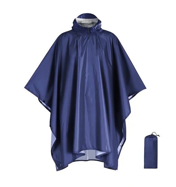 Elosung Blue Outdoor Camping Poncho - Can Be Used As Raincoat Tarp Ground Cover Carousel 1
