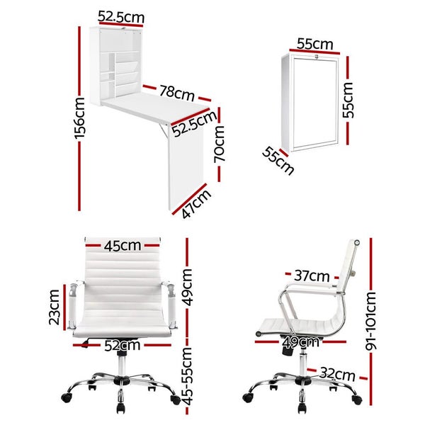 Artiss Computer Desk Office Chair Set Pu Leather Wall Mount Foldable Table White Carousel 2