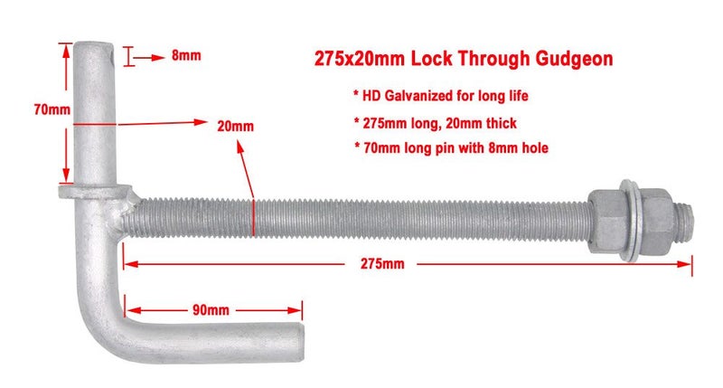 275MM 20mm Lock Through Gudgeon(Top Gudgeons) Galvanzied -- Brand New Carousel 1