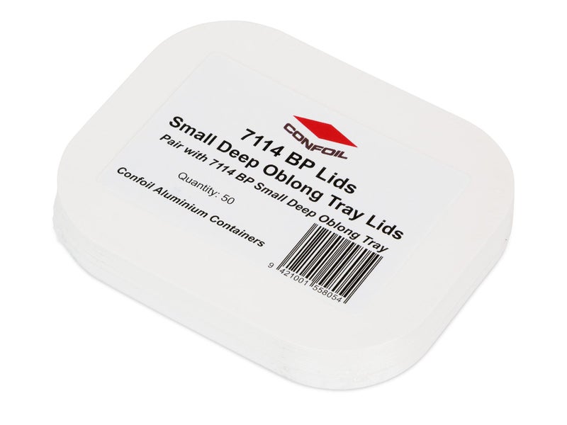 50 Small Oblong Tray Lids for Foil Containers - White Card - 13cm x 10.5cm Carousel 2